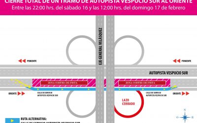 ESTE FIN DE SEMANA SE REALIZARÁ CIERRE NOCTURNO EN AUTOPISTA AMÉRICO VESPUCIO SUR POR TRABAJOS DE REPARACIÓN EN SECTOR DE GENERAL VELÁSQUEZ