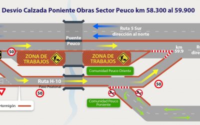 Desde este sábado 14 de noviembre hasta el 4 de diciembre se implementará un desvío en la zona del Puente Peuco para avanzar en la ampliación a Terceras Pistas de la Ruta 5 Sur