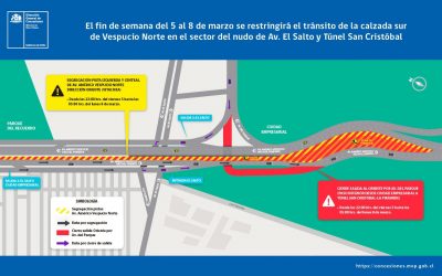 Por trabajos de AVO I este fin de semana se restringirá el tránsito en calzada en dirección al oriente de Av. Vespucio Norte a la altura de El Salto