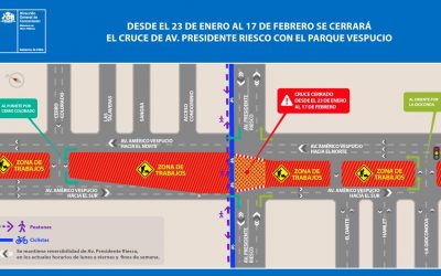 Por trabajos de AVO I: Desde el sábado 23 de enero al miércoles 17 de febrero se mantendrá cerrado el cruce de Av. Presidente Riesco con el Parque Vespucio