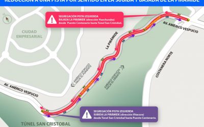 Desde el lunes 4 de enero y hasta el domingo 28 de febrero se reducirá a una pista el tránsito de subida y bajada en La Pirámide