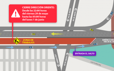 Por obras de AVO I se realizará desvío en el sector El Salto de Av. Vespucio Norte entre el viernes 29 de mayo y la madrugada del lunes 1 de junio