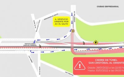 Este sábado 29 de enero se efectuará cierre nocturno del Túnel San Cristóbal en dirección al oriente por trabajos de AVO I